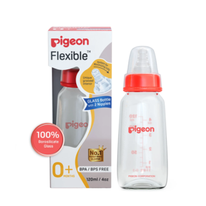 Flexible Glass Feeding Bottle 120ml with Add Nipple