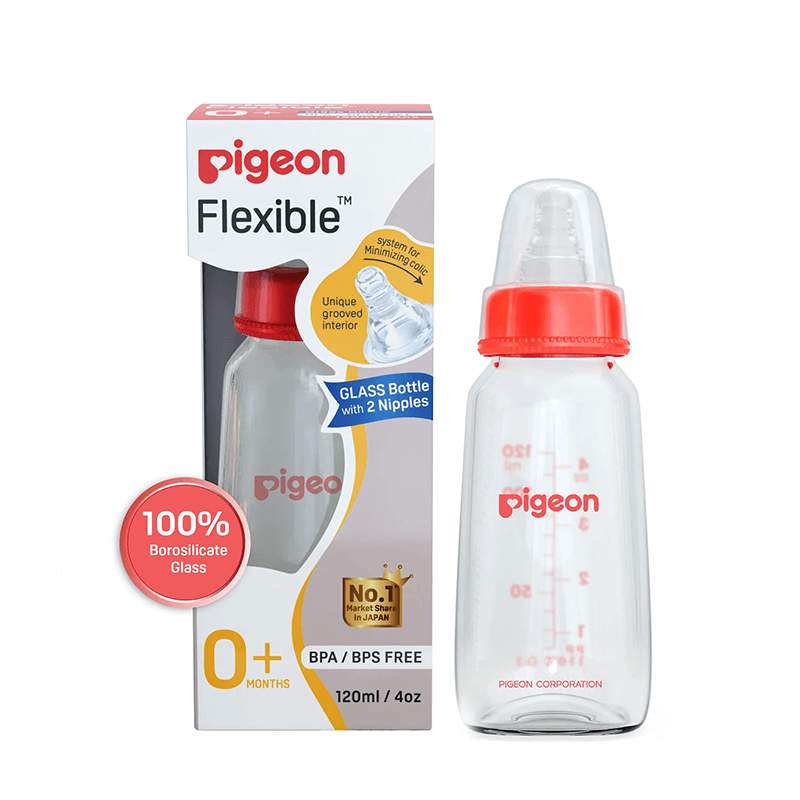 Glass Feeding Bottle 120ml with Add Nipple Orange