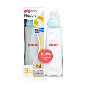 Glass Feeding Bottle 240ml with Add Nipple