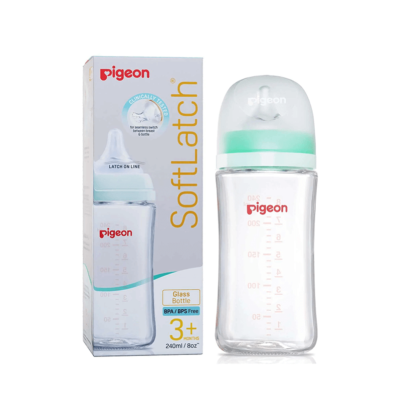Glass Nursing Bottle with Softlatch Nipple 240ml 6 Glass Nursing Bottle with Softlatch Nipple 240ml Green